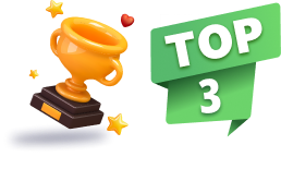 Un trofeu înconjurat de steluțe și inimioră, alături de textul 'Top 3'.